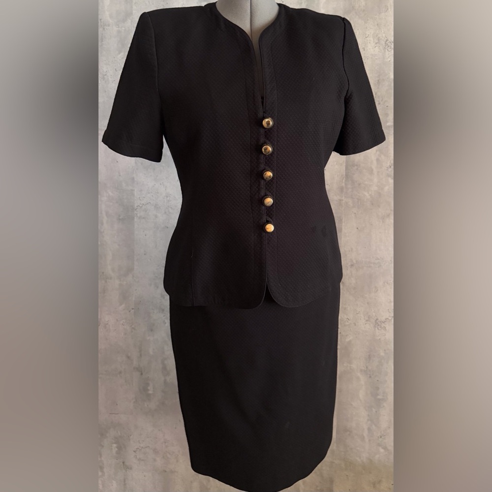 VTG Noviello Bloom Suits Cotton Blend 2pc Black Jacket Skirt Evening Suit Sz 12